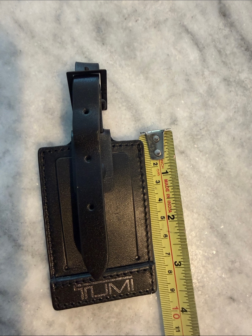 TUMI Leather Luggage Tag ID Holder in Dark Charcoal Black